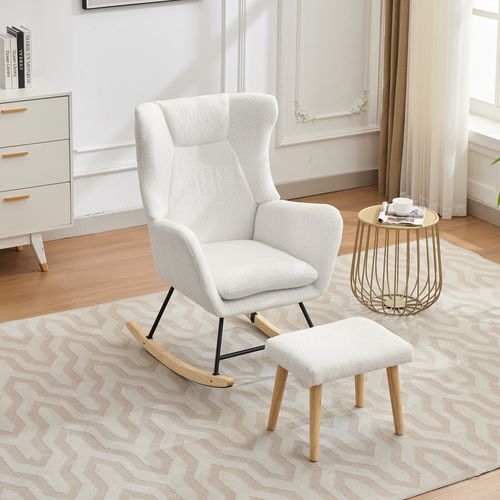 Rocking-chair Fauteuil à Bascule Avec 1 Repose-pieds Blanc