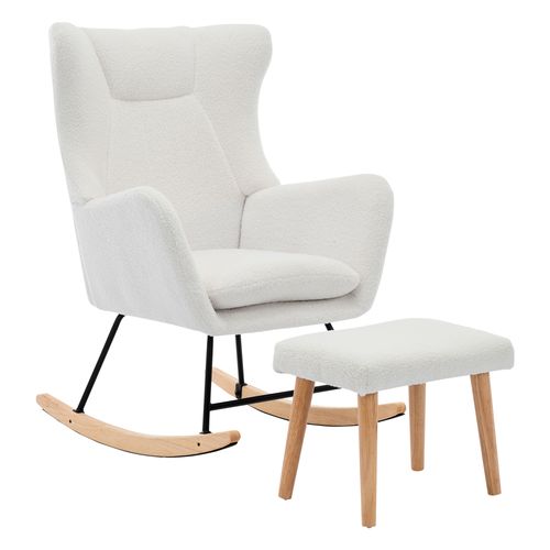 Rocking-chair Fauteuil à Bascule Avec 1 Repose-pieds Blanc