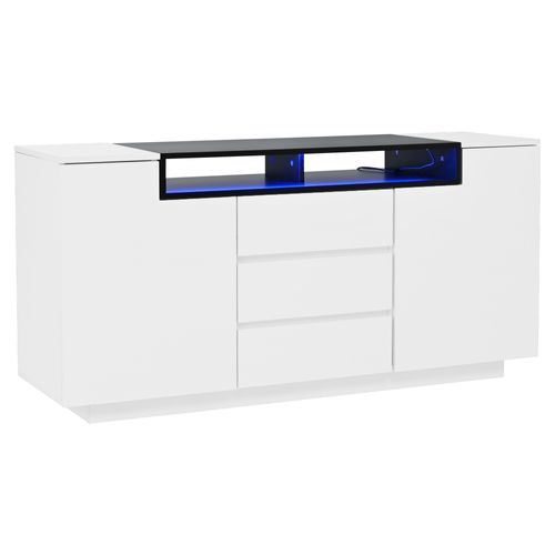 Buffet Avec LED, 2 Portes, 2 Niches Et 3 Tiroirs Blanc