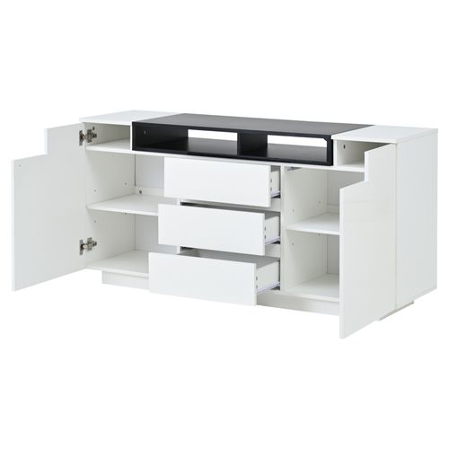Buffet Avec LED, 2 Portes, 2 Niches Et 3 Tiroirs Blanc