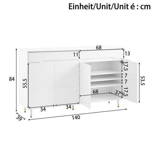 Meuble à Chaussures Avec 4 Portes Et 2 Tiroirs Blanc