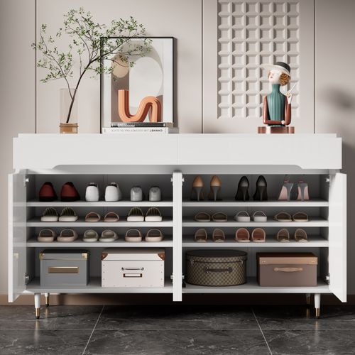 Meuble à Chaussures Avec 4 Portes Et 2 Tiroirs Blanc