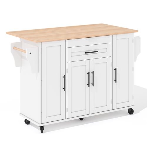 Ilot Central Cuisine Comptoir Avec 4 Portes Et 1 Tiroir Blanc