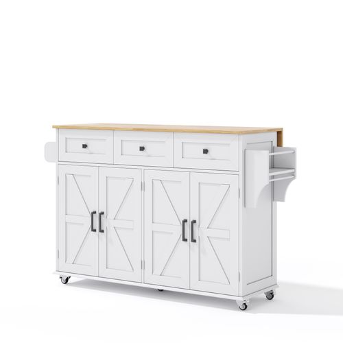 Ilot Central Cuisine Comptoir Avec 4 Portes Et 3 Tiroirs Blanc