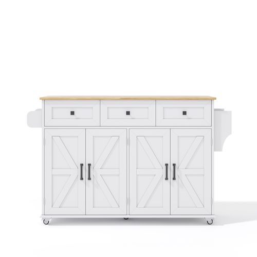 Ilot Central Cuisine Comptoir Avec 4 Portes Et 3 Tiroirs Blanc