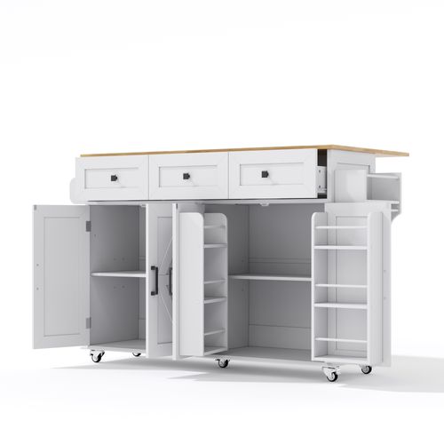 Ilot Central Cuisine Comptoir Avec 4 Portes Et 3 Tiroirs Blanc