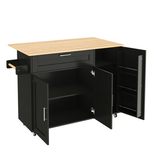 Ilot Central Cuisine Comptoir Avec 3 Portes Et 1 Tiroir Noir