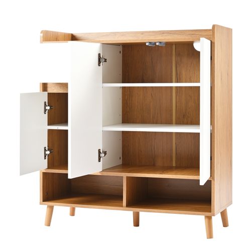 Meuble à Chaussures Avec 3 Portes Et 1 Tiroir Blanc + Imitation Chêne