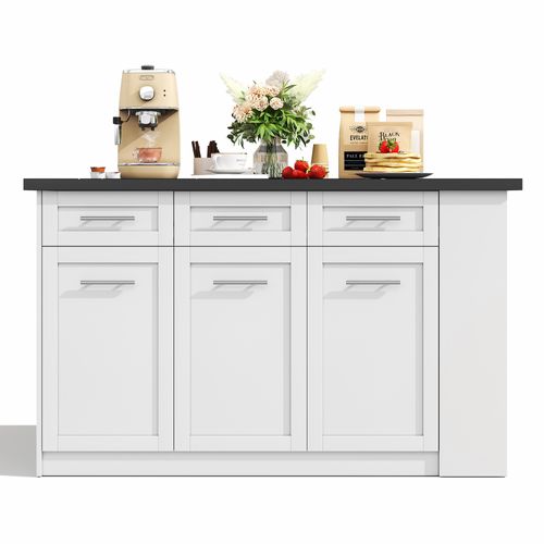 Ilot Central Ilot De Cuisine Avec Table Extensible, 6 Tiroirs Et 3 Portes Blanc