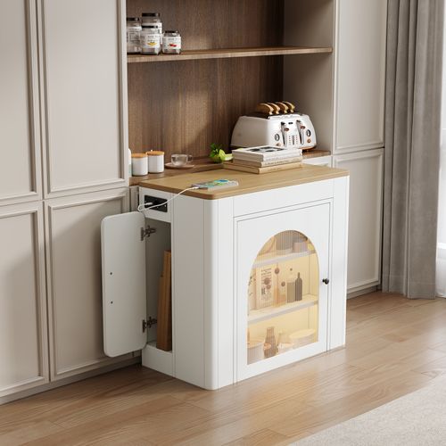 Ilot Central Ilot De Cuisine Avec LED, 2 Portes Et Table Extensible Blanc