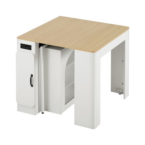Ilot Central Ilot De Cuisine Avec LED, 2 Portes Et Table Extensible Blanc