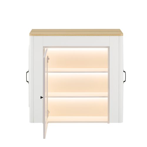 Ilot Central Ilot De Cuisine Avec LED, 2 Portes Et Table Extensible Blanc