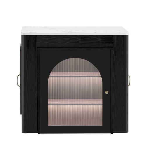 Ilot Central Ilot De Cuisine Avec LED, 2 Portes Et Table Extensible Noir