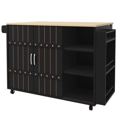 Ilot Central Ilot De Cuisine Avec 2 Portes Coulissantes Et 3 Tiroirs Noir