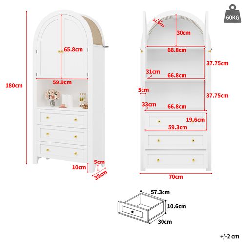Buffet De Cuisine Avec 2 Portes Et 3 Tiroirs Blanc