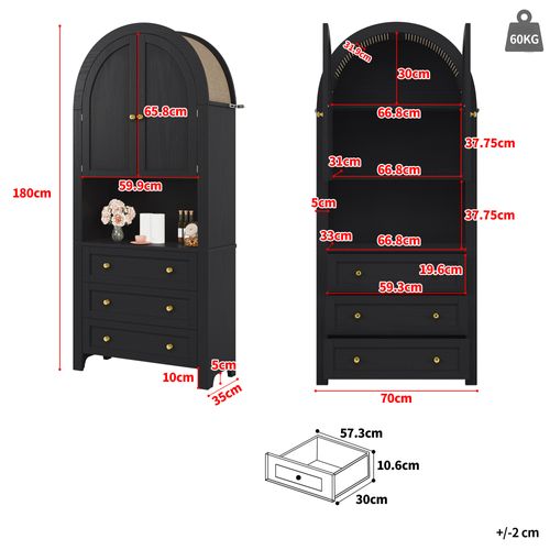 Buffet De Cuisine Avec 2 Portes Et 3 Tiroirs Noir