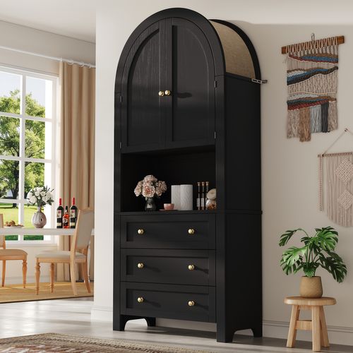 Buffet De Cuisine Avec 2 Portes Et 3 Tiroirs Noir