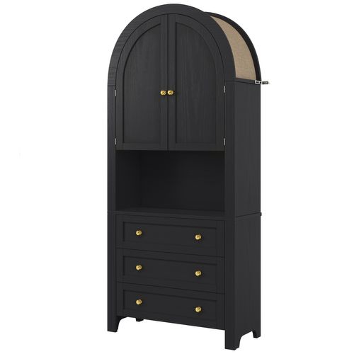 Buffet De Cuisine Avec 2 Portes Et 3 Tiroirs Noir