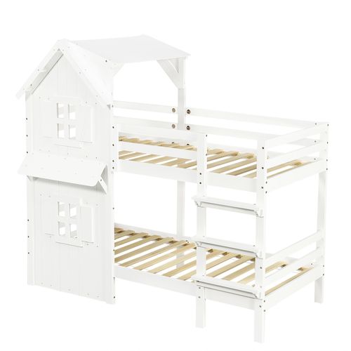 Lit Superposé Lit Cabane 2x90x200cm Blanc