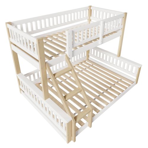 Lit Superposé 140x200cm+90x200cm Blanc Et Imitation Chêne