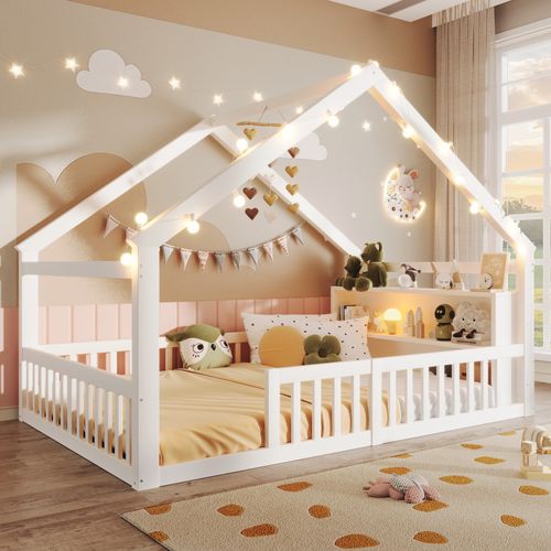 Lit Cabane 140x190cm Avec Sommier Blanc