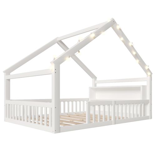 Lit Cabane 140x190cm Avec Sommier Blanc