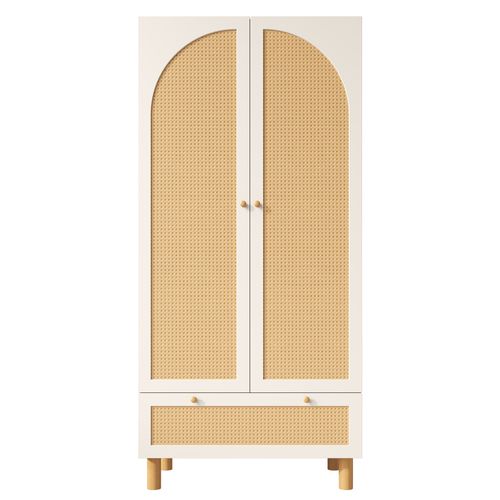 Armoire Avec 2 Portes Et 1 Tiroir En Rotin Blanc