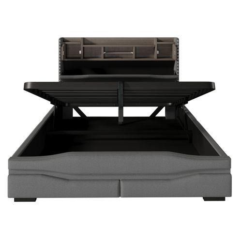Lit Coffre 160x200cm Avec LED, USB Et Sommier Lin Gris