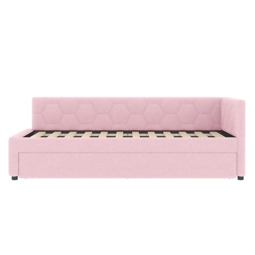 Lit Gigogne 90 X 200cm Avec USB Velours Rose