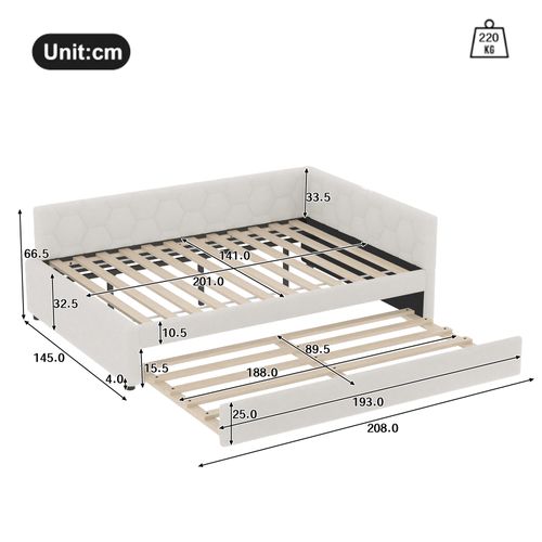 Lit Gigogne 140 X 200cm Avec USB Velours Blanc