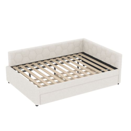 Lit Gigogne 140 X 200cm Avec USB Velours Blanc