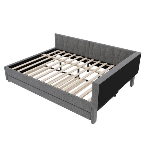 Lit Gigogne 140 X 200cm Avec LED Et USB Lin Gris