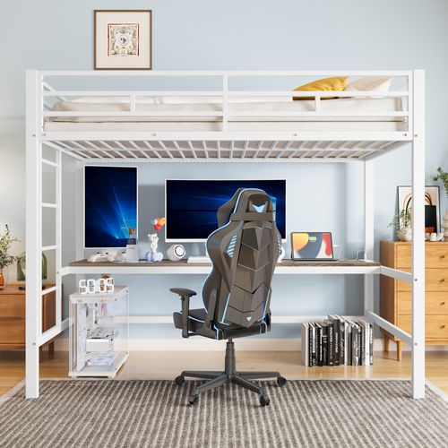 Lit Mezzanine 90 X 200cm Avec LED, USB Et Bureau Blanc