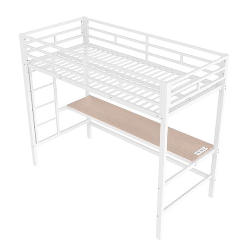 Lit Mezzanine 90 X 200cm Avec LED, USB Et Bureau Blanc