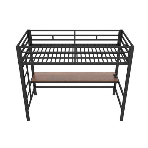 Lit Mezzanine 90 X 200cm Avec LED, USB Et Bureau Noir