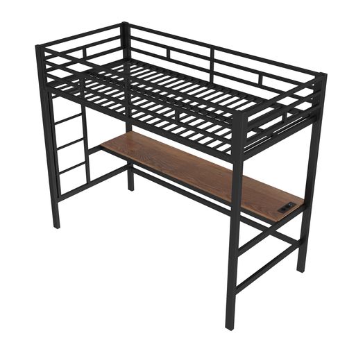 Lit Mezzanine 90 X 200cm Avec LED, USB Et Bureau Noir