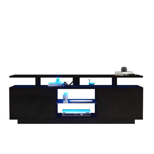 Meuble TV L.140 Cm Avec LED, 2 Portes Et 2 Niches Noir