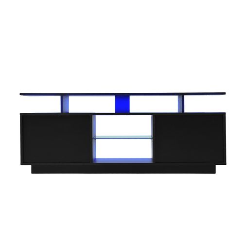 Meuble TV L.140 Cm Avec LED, 2 Portes Et 2 Niches Noir