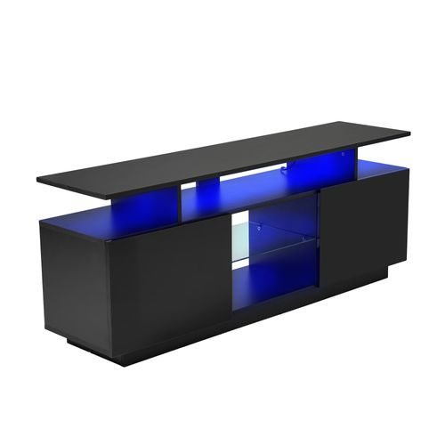 Meuble TV L.140 Cm Avec LED, 2 Portes Et 2 Niches Noir