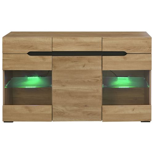 Buffet Avec LED, 3 Portes Et 3 Tiroirs Imitation Chêne