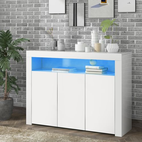 Buffet Avec LED, 3 Portes Et 1 Niche Blanc