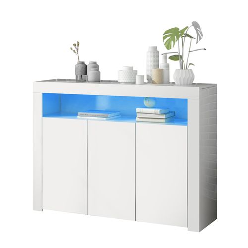 Buffet Avec LED, 3 Portes Et 1 Niche Blanc