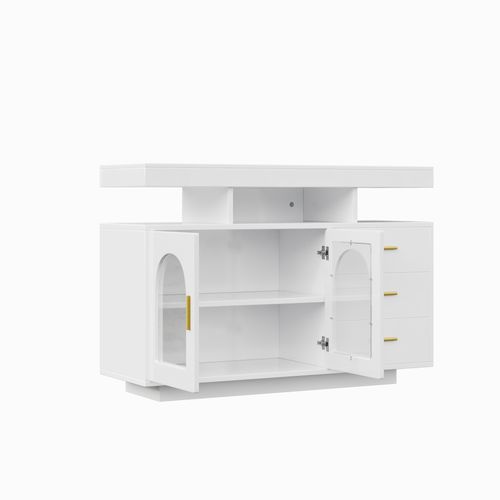 Buffet Avec LED, 2 Portes Et 3 Tiroirs Blanc