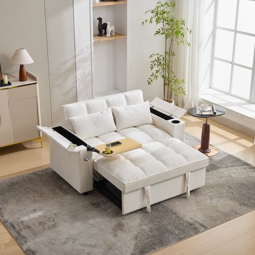 Canapé Convertible 2 Places Avec USB Et Porte-gobelets Beige