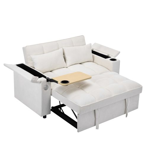 Canapé Convertible 2 Places Avec USB Et Porte-gobelets Beige