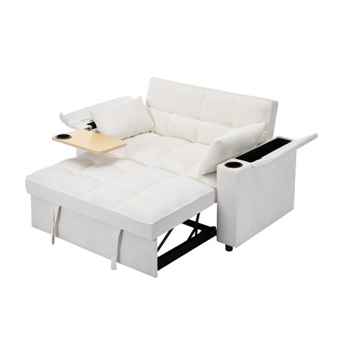 Canapé Convertible 2 Places Avec USB Et Porte-gobelets Beige