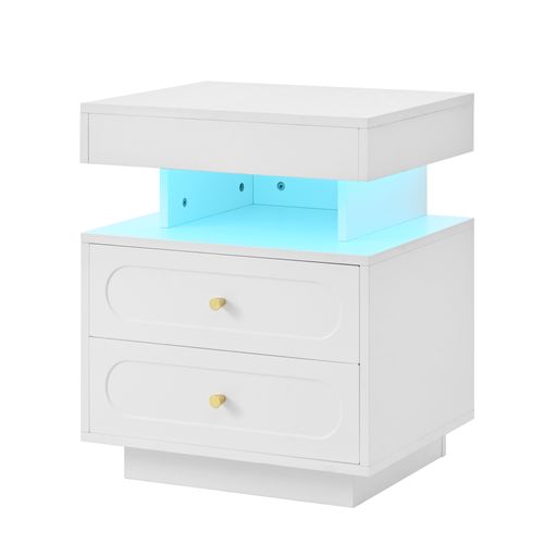 Lot De 2 Chevets Avec LED, 2 Tiroirs Et 1 Niche Blanc