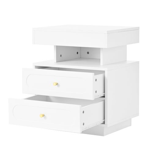 Lot De 2 Chevets Avec LED, 2 Tiroirs Et 1 Niche Blanc
