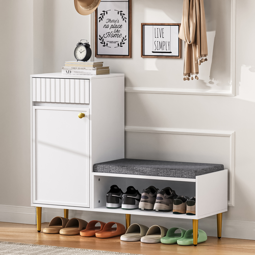 Meuble à Chaussures Avec 1 Tiroir Et 1 Porte Blanc