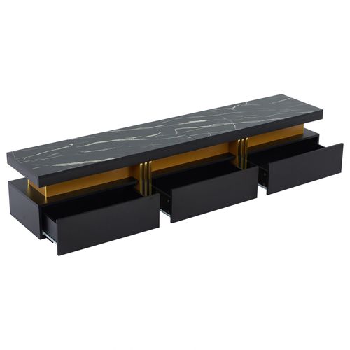 Meuble TV L.200 Cm Avec 3 Tiroirs Noir